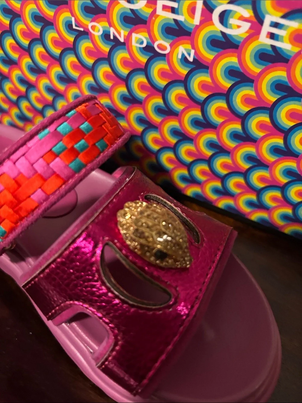 Kurt Geiger Kids' Metallic Fuchsia Slide Sandals
